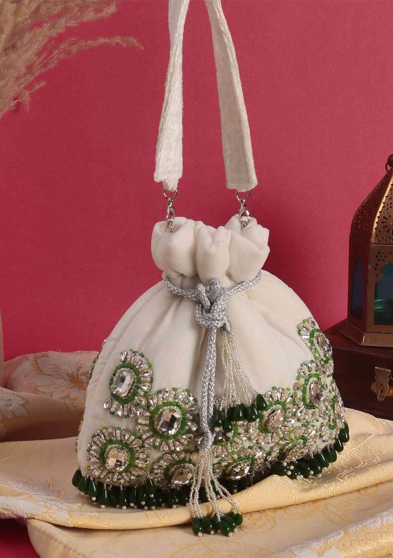 Embroidered Crystal Work Potli Shaped - Indya