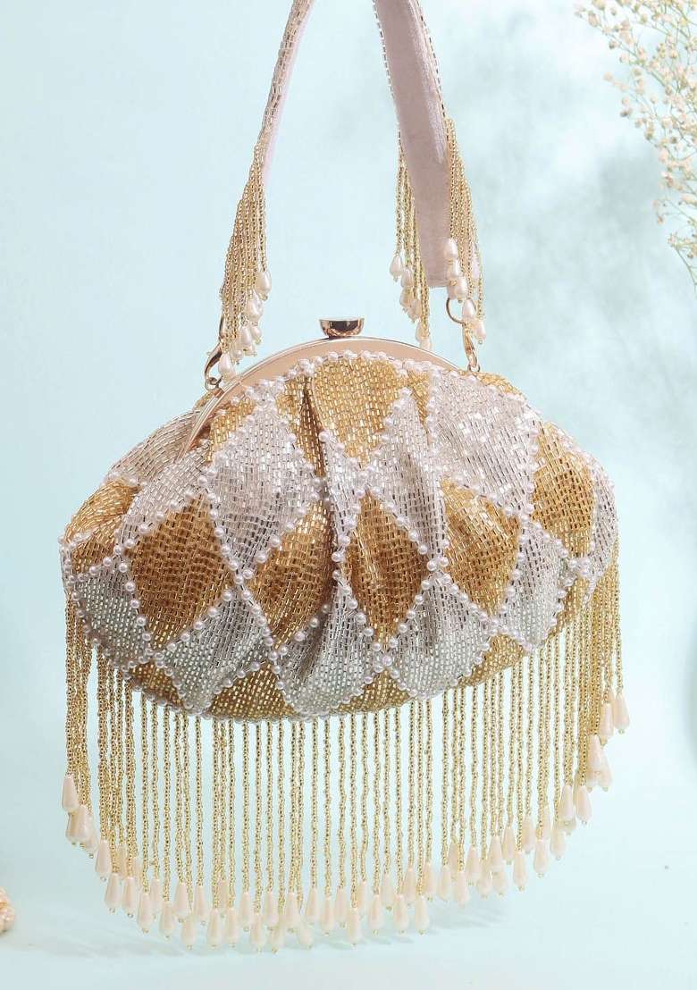 Embroidered Beads Stones Work Batua Shaped Clutch - Indya
