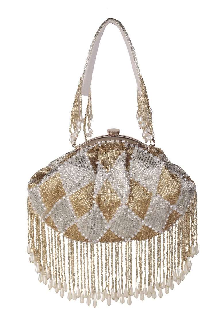 Embroidered Beads Stones Work Batua Shaped Clutch - Indya