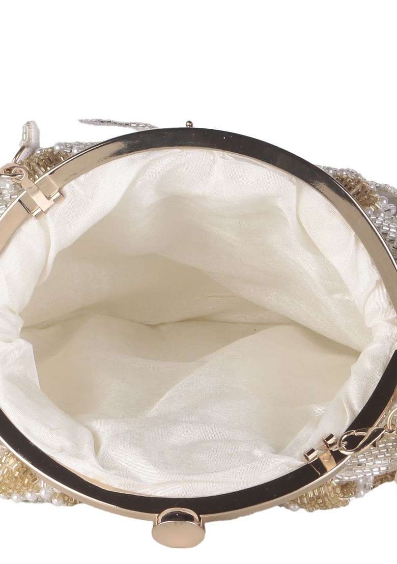 Embroidered Beads Stones Work Batua Shaped Clutch - Indya