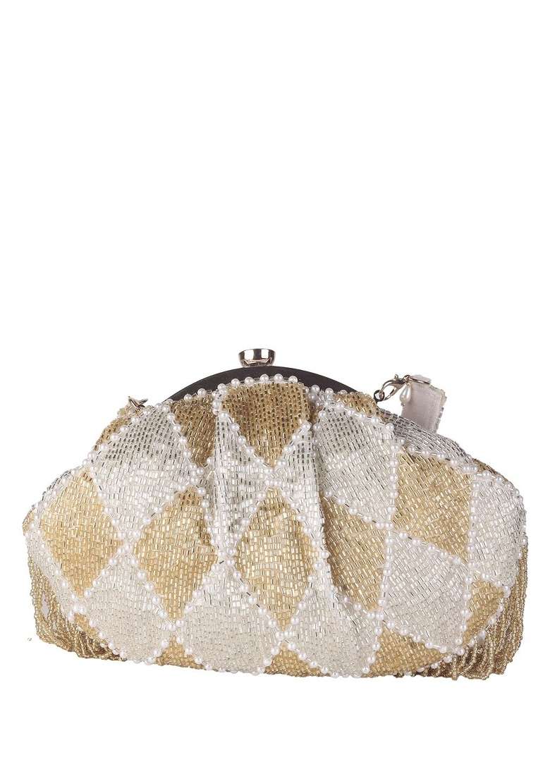 Embroidered Beads Stones Work Batua Shaped Clutch - Indya