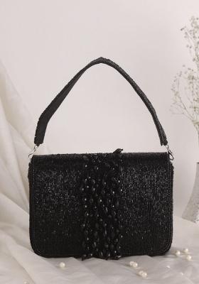 Embroidered Crystal Work Box Shaped Suede Flap Clutch