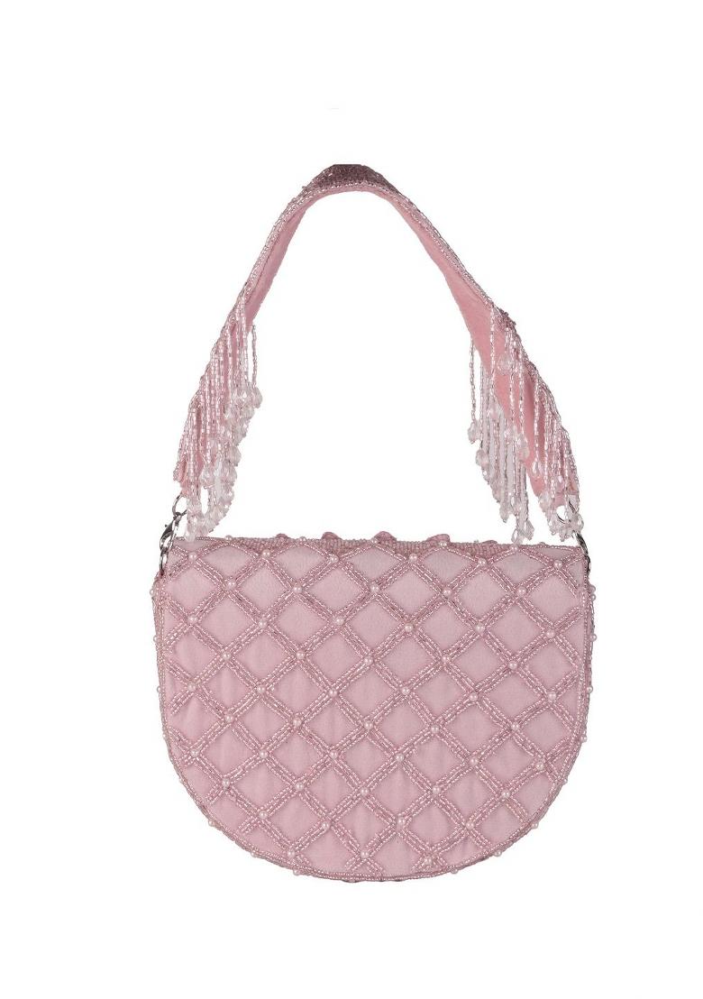 Embroidered Beads Stones Work Flap Shaped Suede Clutch