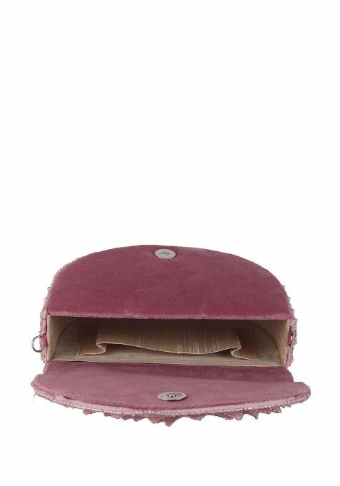 Embroidered Beads Stones Work Flap Shaped Suede Clutch