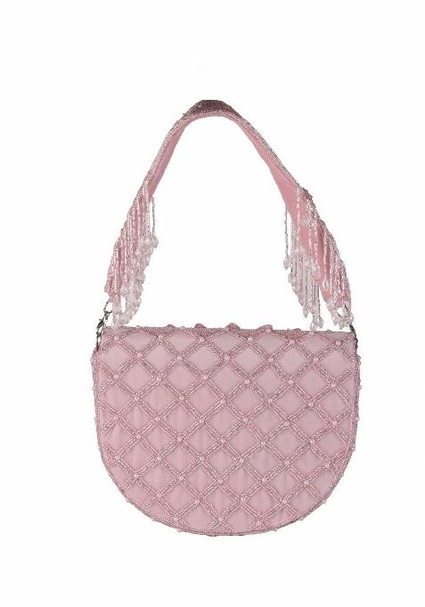 Embroidered Beads Stones Work Flap Shaped Suede Clutch