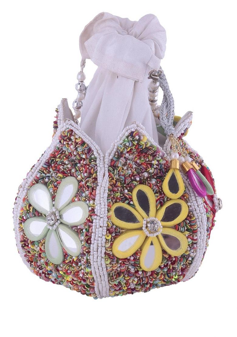 Embroidered Beads Stones Work Potli Shaped