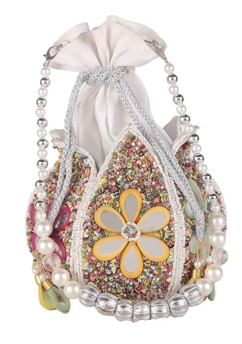 Embroidered Beads Stones Work Potli Shaped