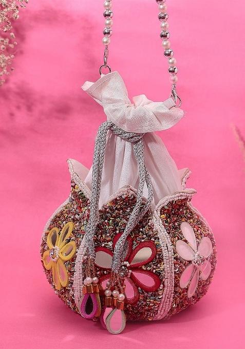 Embroidered Beads Stones Work Potli Shaped