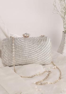 Katdana Embroidered Beads Stones Work Box Shaped Clutch