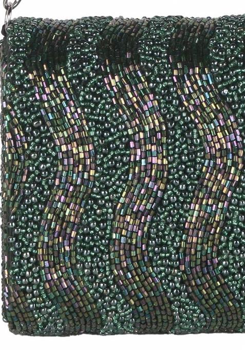 Embroidered Beads Stones Work Flap Shaped Suede Clutch