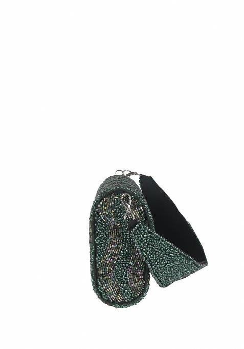 Embroidered Beads Stones Work Flap Shaped Suede Clutch