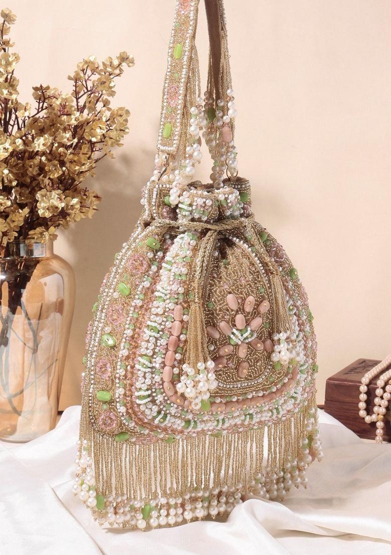 Embroidered Beads Stones Work Potli Shaped