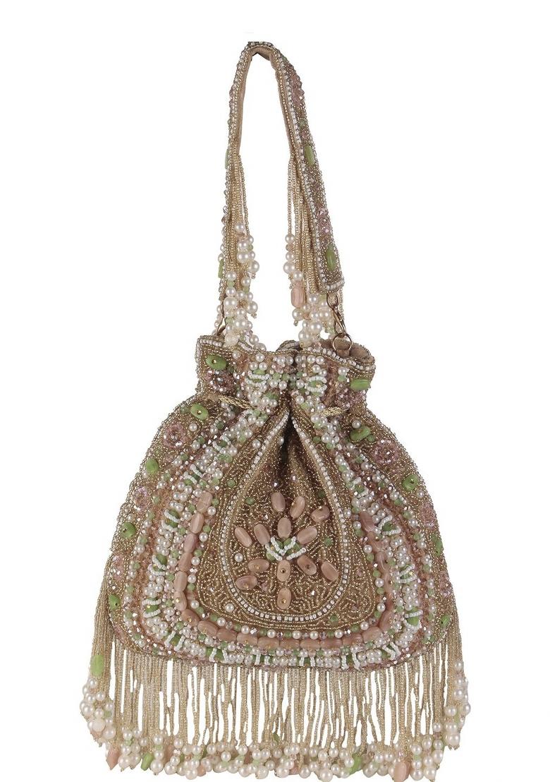 Embroidered Beads Stones Work Potli Shaped