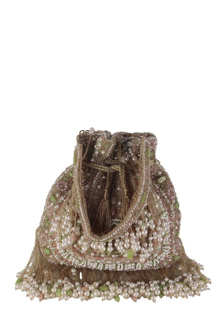 Embroidered Beads Stones Work Potli Shaped