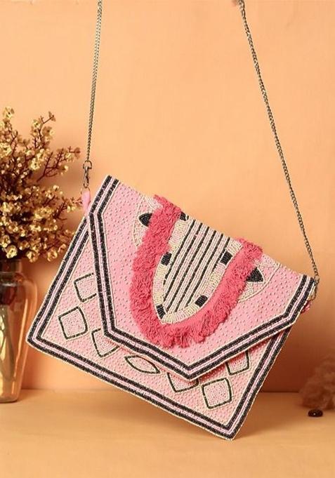 Embroidered Envelope Clutch