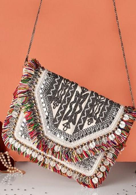 Embroidered Envelope Clutch