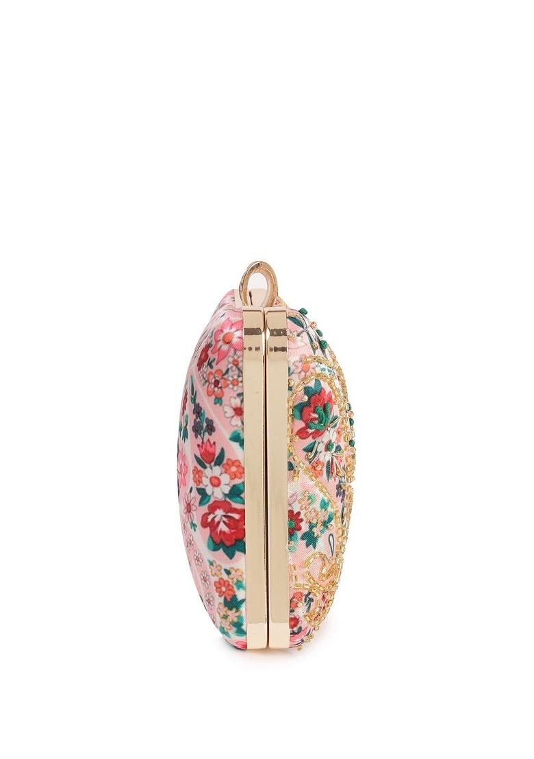 Floral Printed Embellished Box Clutch