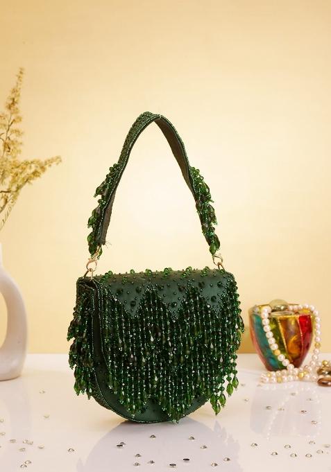 Embellished Shopper Clutch Bag With Fringed