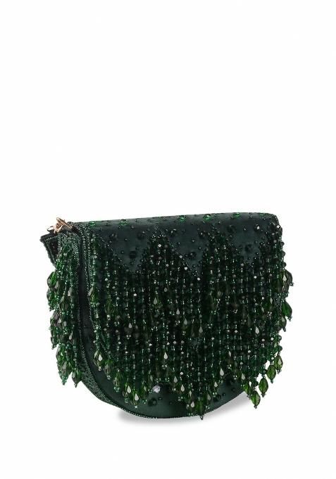 Embellished Shopper Clutch Bag With Fringed