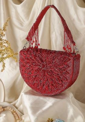 Embellished Structured Clutch Bag With Fringed