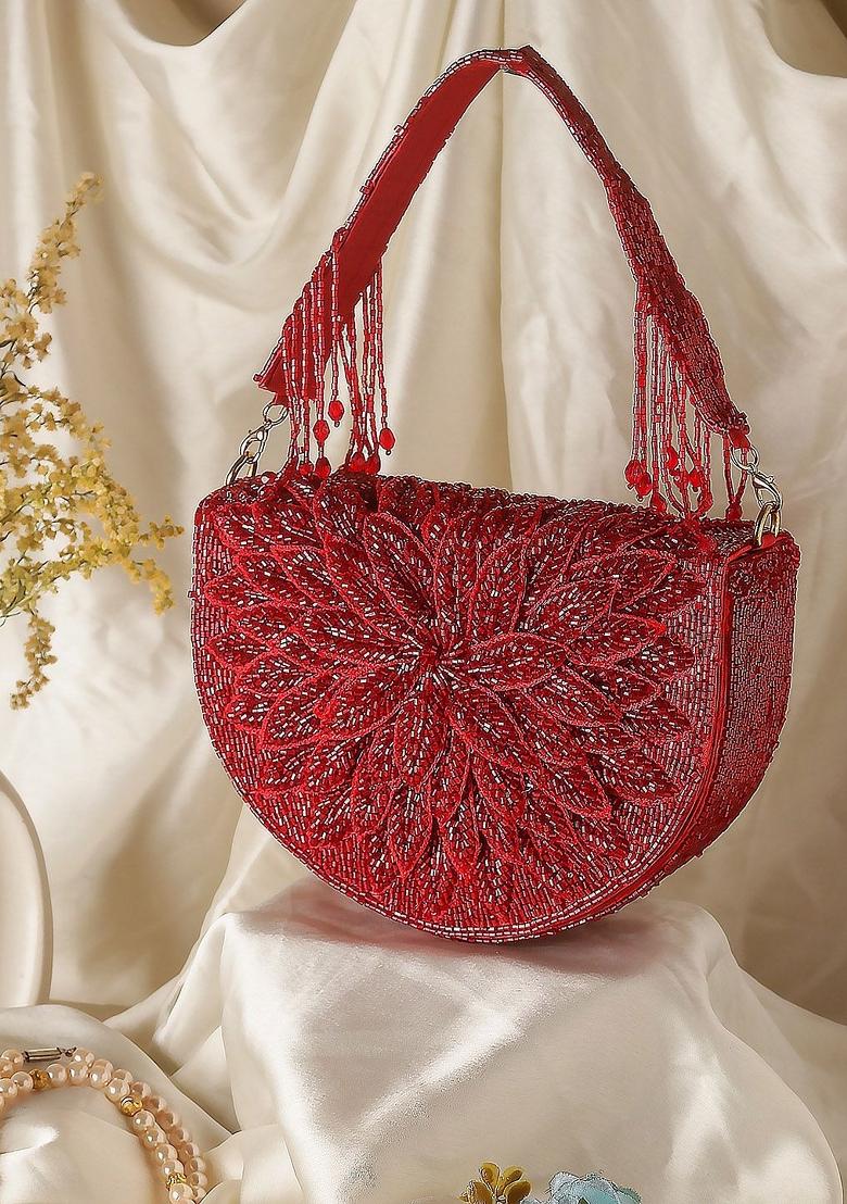 Embellished Structured Clutch Bag With Fringed