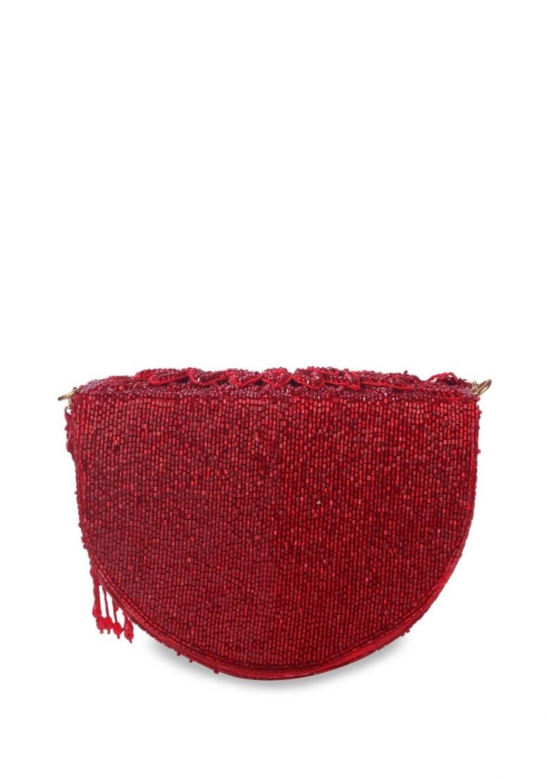 Embellished Structured Clutch Bag With Fringed