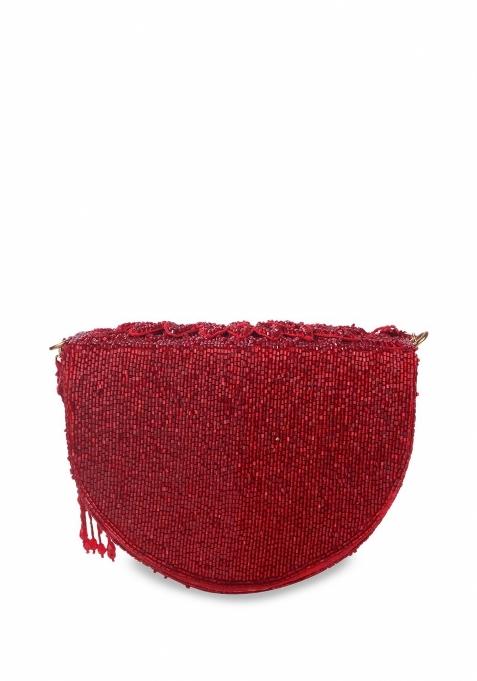 Embellished Structured Clutch Bag With Fringed