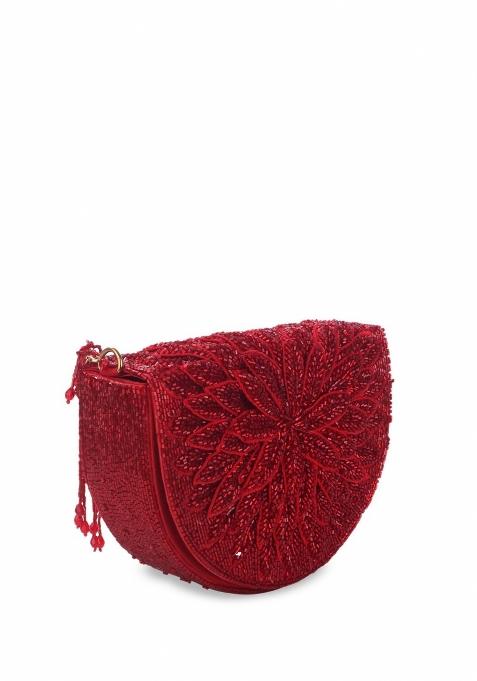 Embellished Structured Clutch Bag With Fringed