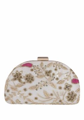 Floral Embellished Half Moon Clutch