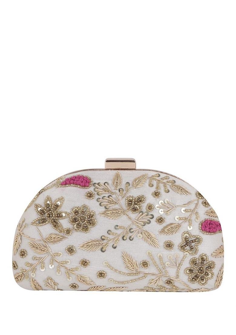Floral Embellished Half Moon Clutch - Indya