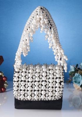 Black White Embellished Foldover Clutch