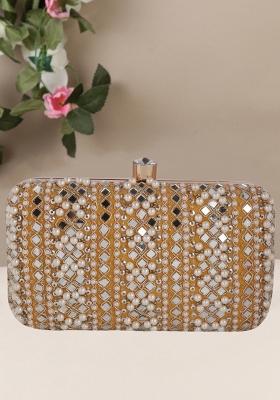 Embroidered Mirror Work Box Clutch