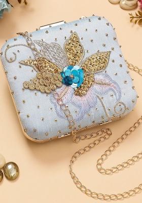 Floral Embroidered Box Clutch