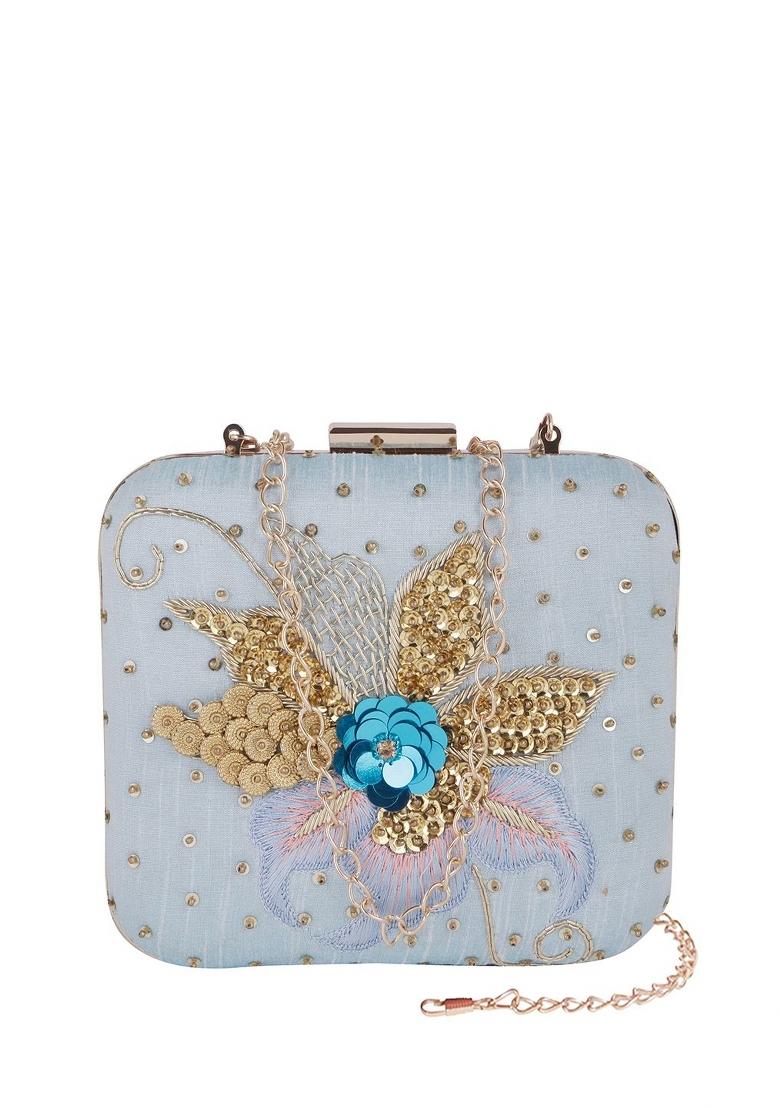 Floral Embroidered Box Clutch - Indya