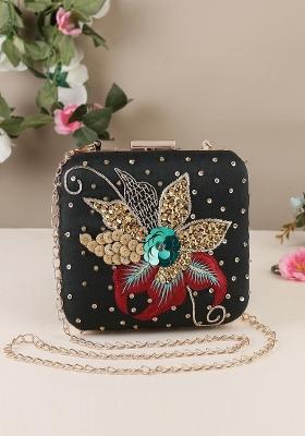 Floral Embroidered Box Clutch