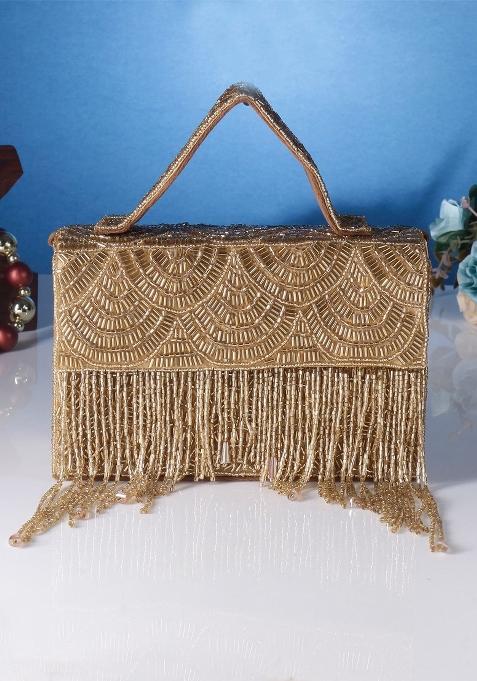 Embellished Tasselled Foldover Clutch