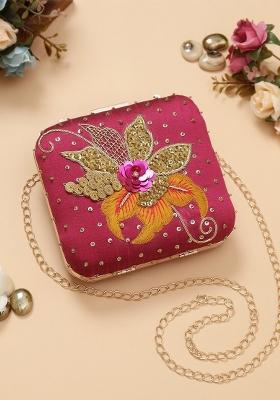 Floral Embroidered Box Clutch