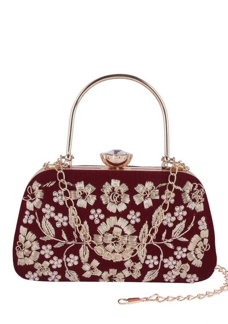 Floral Embroidered Box Clutch - Indya