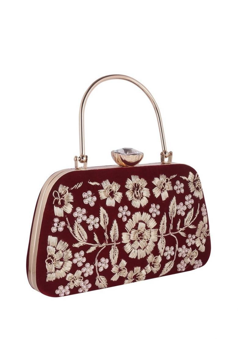 Floral Embroidered Box Clutch - Indya