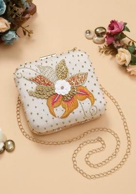 Floral Embroidered Sequined Box Clutch