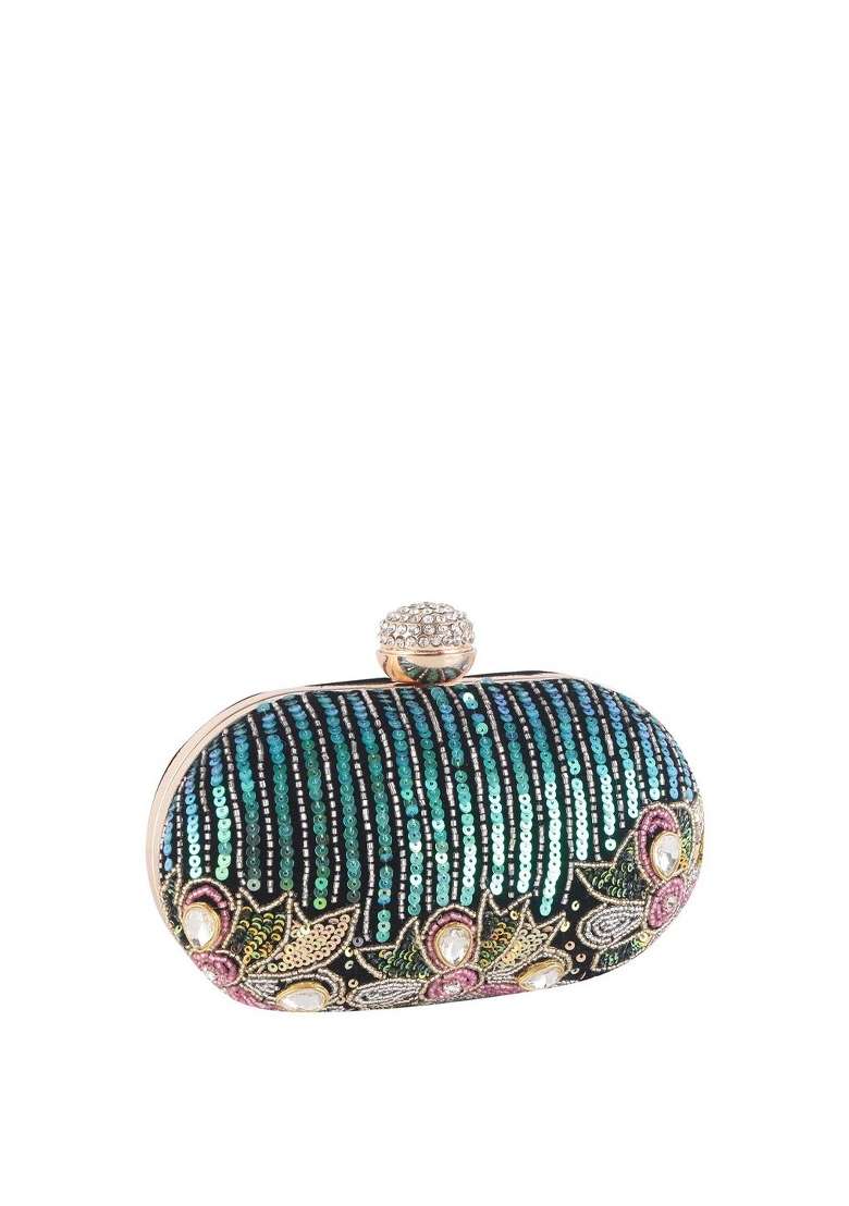 Women Embellished Fabric Box Clutch - Indya