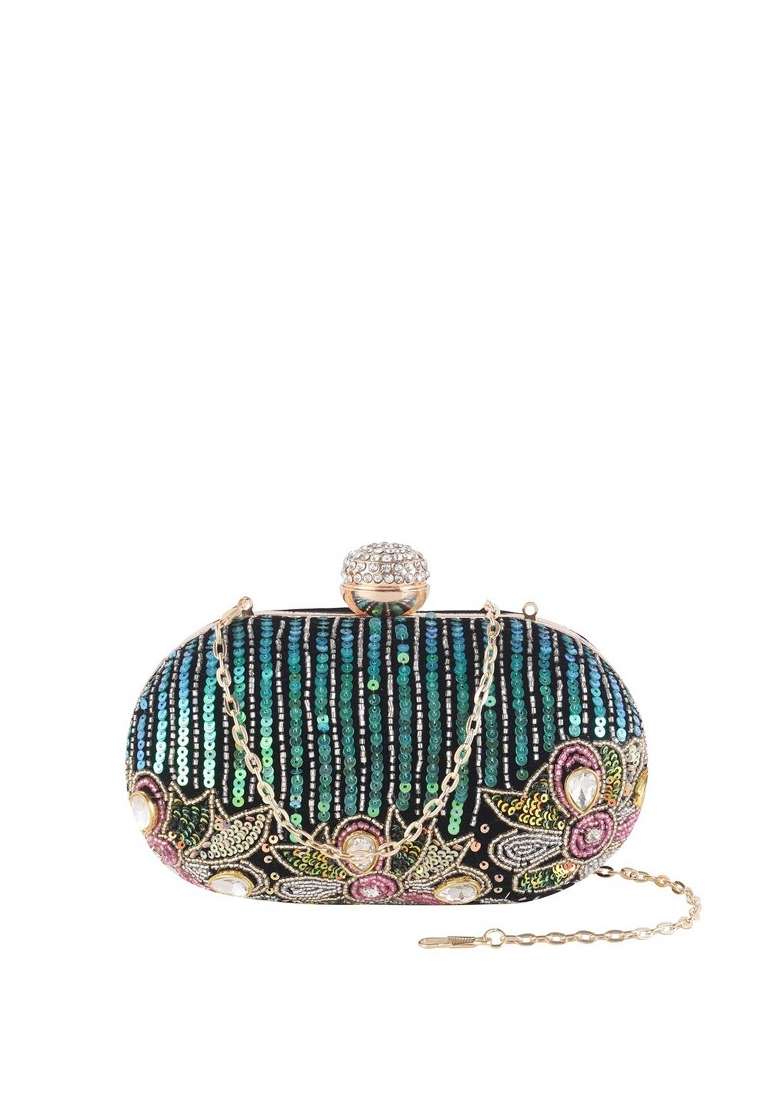 Women Embellished Fabric Box Clutch - Indya