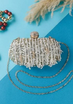 Women Embellished Fabric Box Clutch