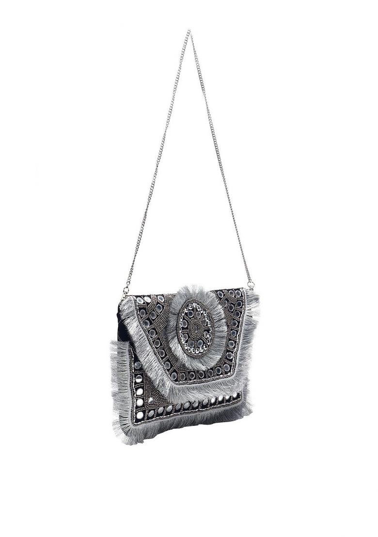 Women Embellished Fabric Foldover Clutch