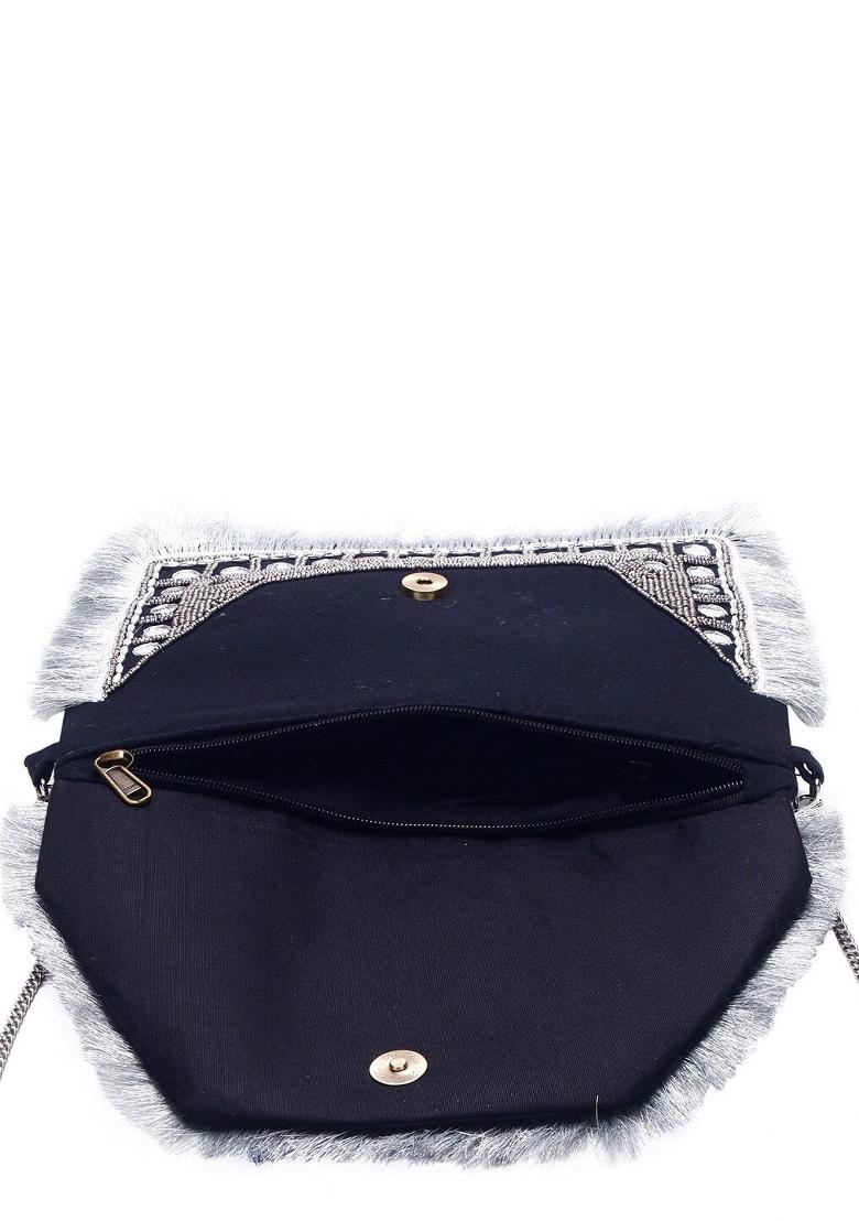 Women Embellished Fabric Foldover Clutch