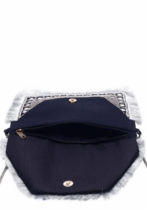 Women Embellished Fabric Foldover Clutch