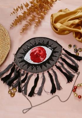 Women Embellished Fabric Purse Clutch