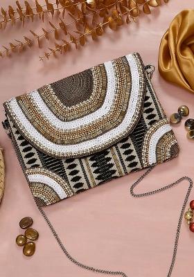 Women Embellished Fabric Envelope Clutch