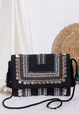 Women Embellished Fabric Foldover Clutch