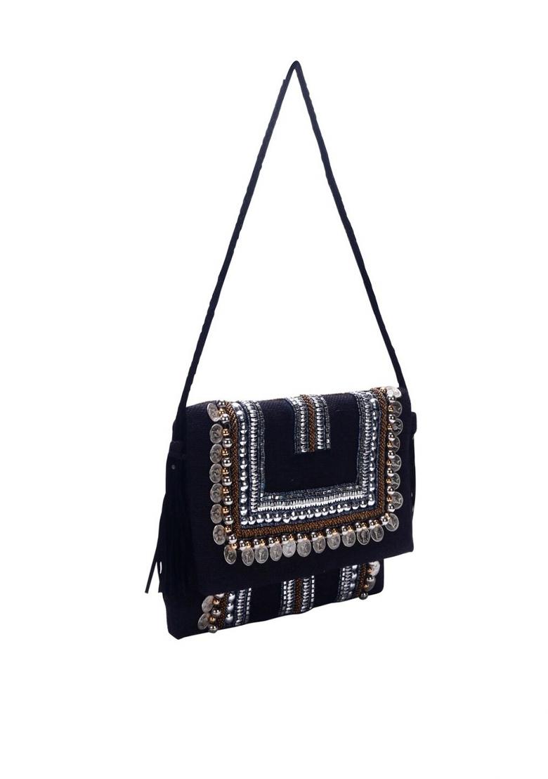Women Embellished Fabric Foldover Clutch